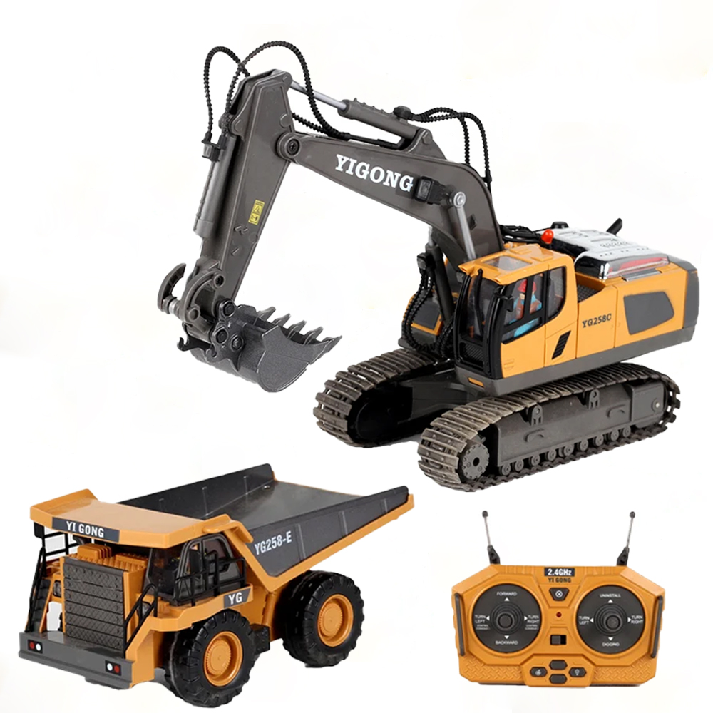 Heavy Equipment Games - 4륜구동 알로이 RC 굴착기 불도저 덤프트럭